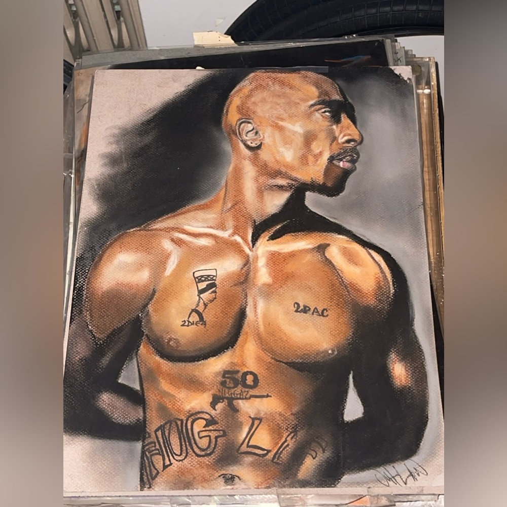 Pastel original portrait of Tupac Shakur
